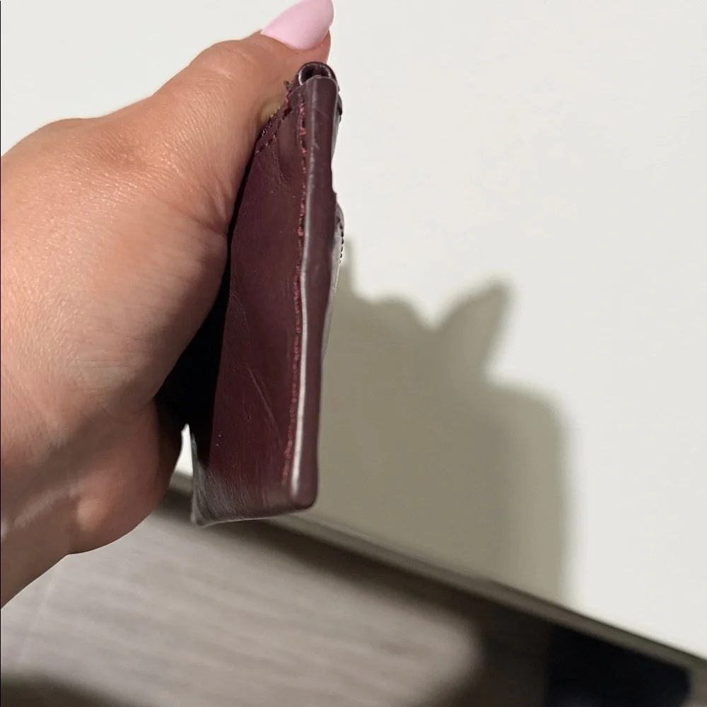 RACHEL Rachel Roy Plum Leather Zip Key & Card Holder with Gold Hardware